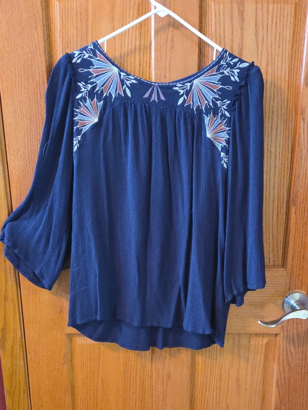 Knox Rose Navy Embroidered Peasant Tunic